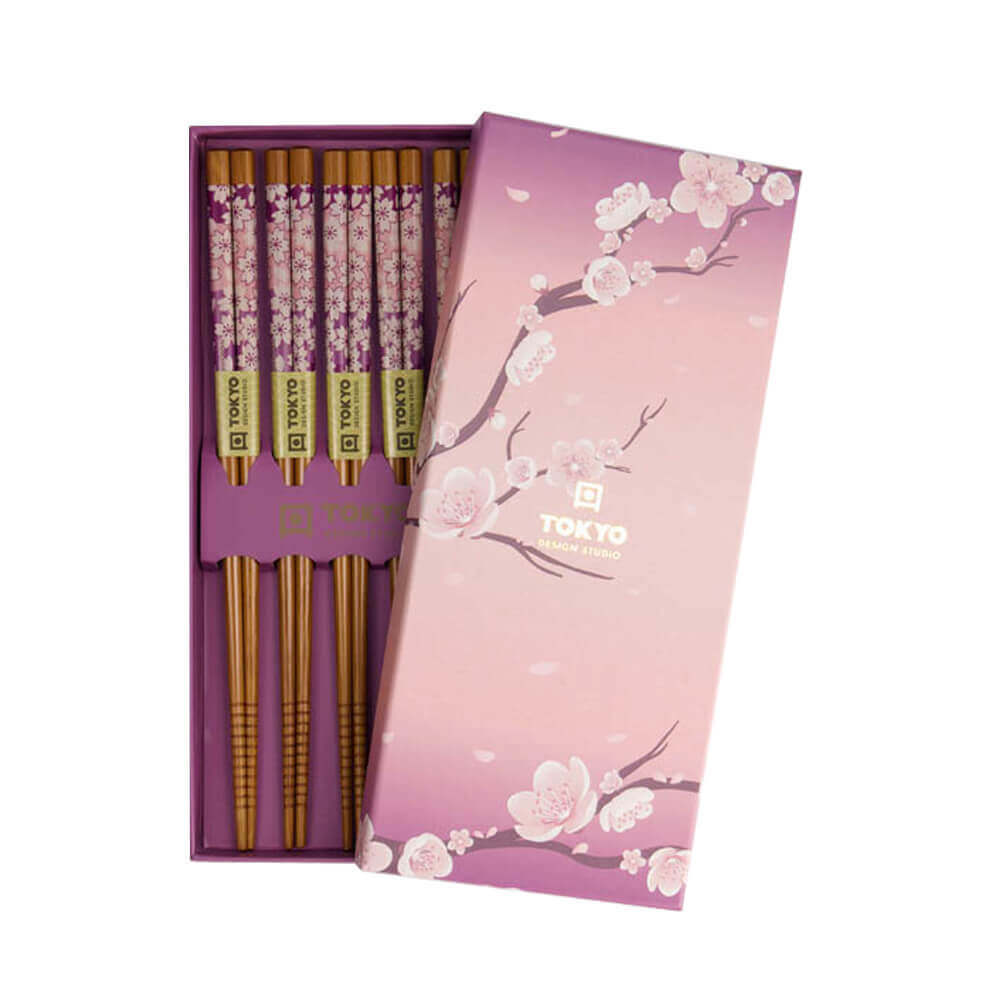 Tokyo Design Studio Purple Sakura Set of 5 Chopsticks Giftset